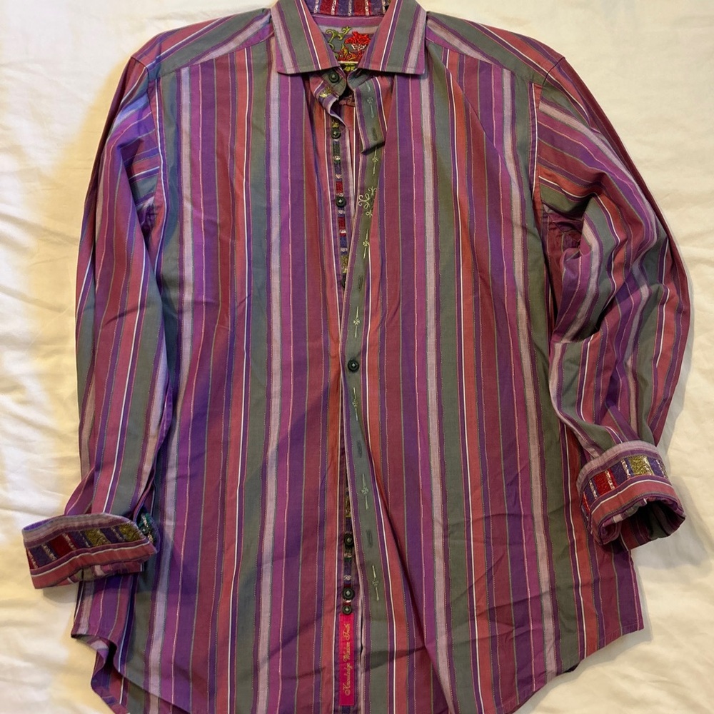Robert Graham Purple and Green Striped Shirt